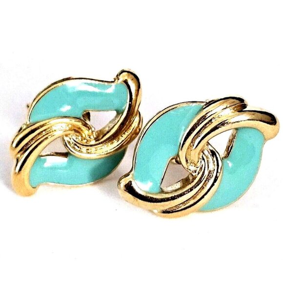 Avon Jewelry - AVON Key Biscayne Turquoise Blue Enamel Gold Tone Clip On Earrings